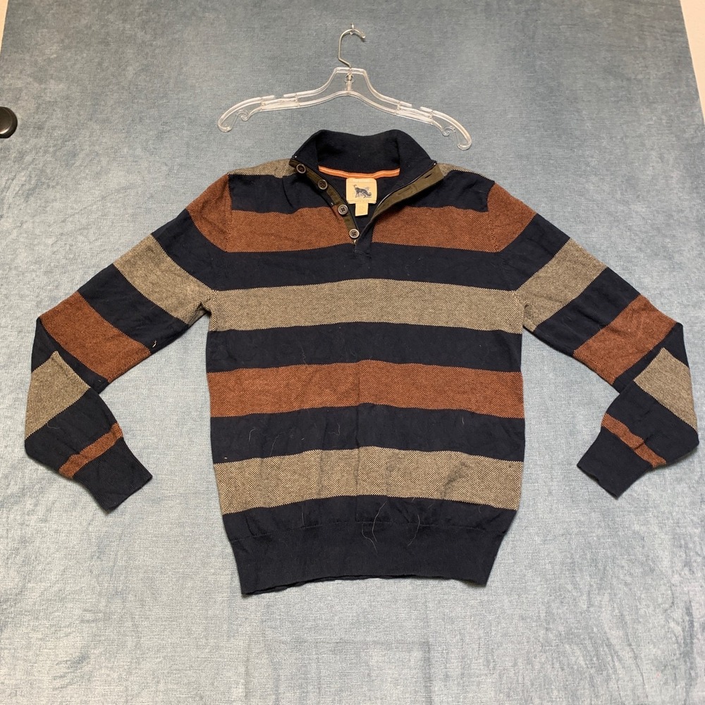 Refectory Sweater Mens Medium Multicolor Striped Quarter Zip Ribbed Hem Winter